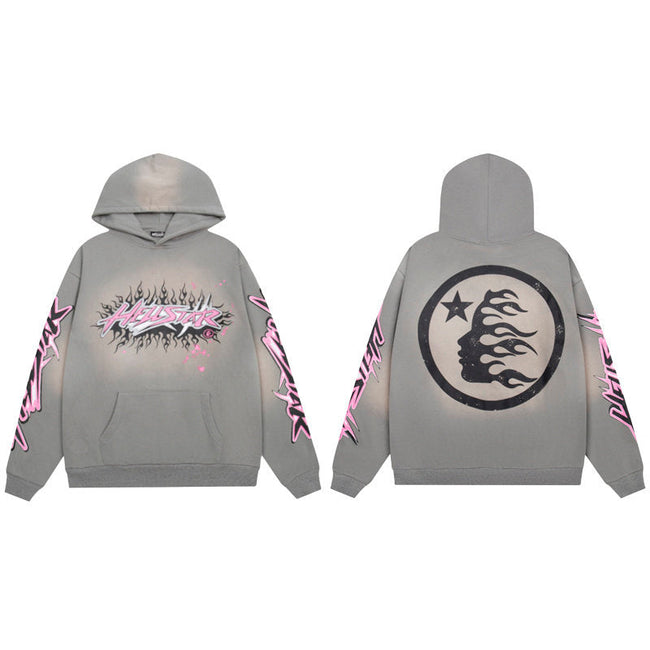 HELLSTAR Flame Graphic Grey Hoodie Hover Image