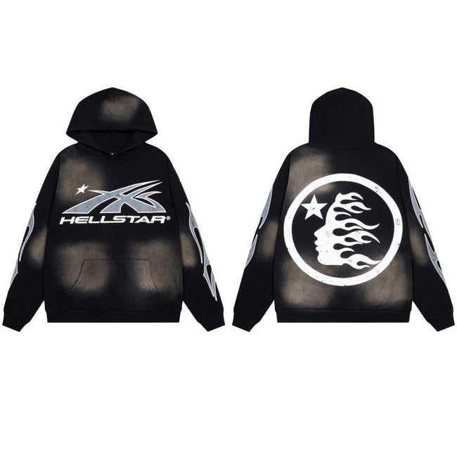 HELLSTAR Distressed Flame Black Hoodie Hover Image