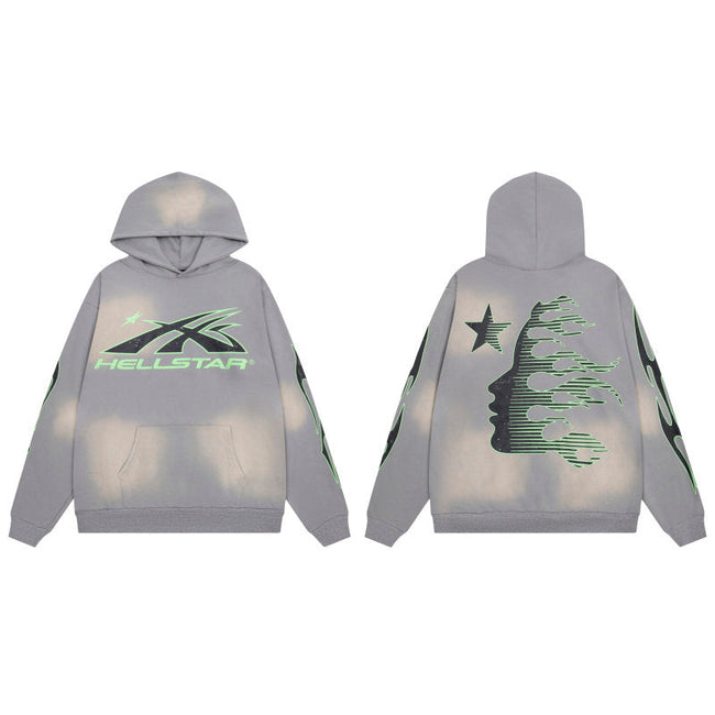 HELLSTAR Green Flame Grey Hoodie Hover Image