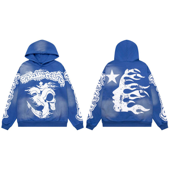 HELLSTAR Flame Skull Blue Hoodie Hover Image