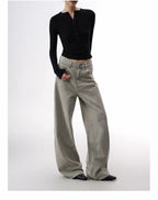ShineNest Women's Vintage Wash Wide Leg Jeans