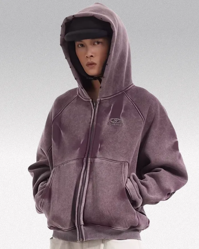 Acid wash zip up hoodie "Onyx"