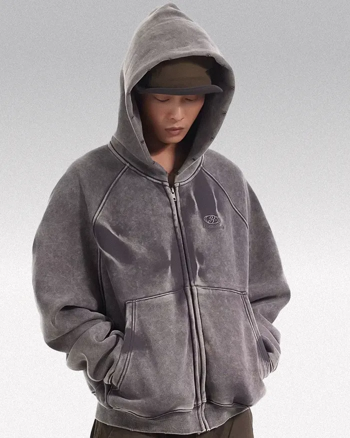 Acid wash zip up hoodie "Onyx"