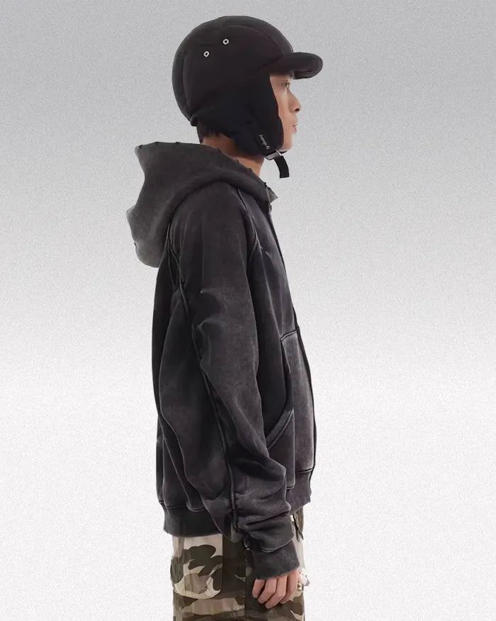 Acid wash zip up hoodie "Onyx"