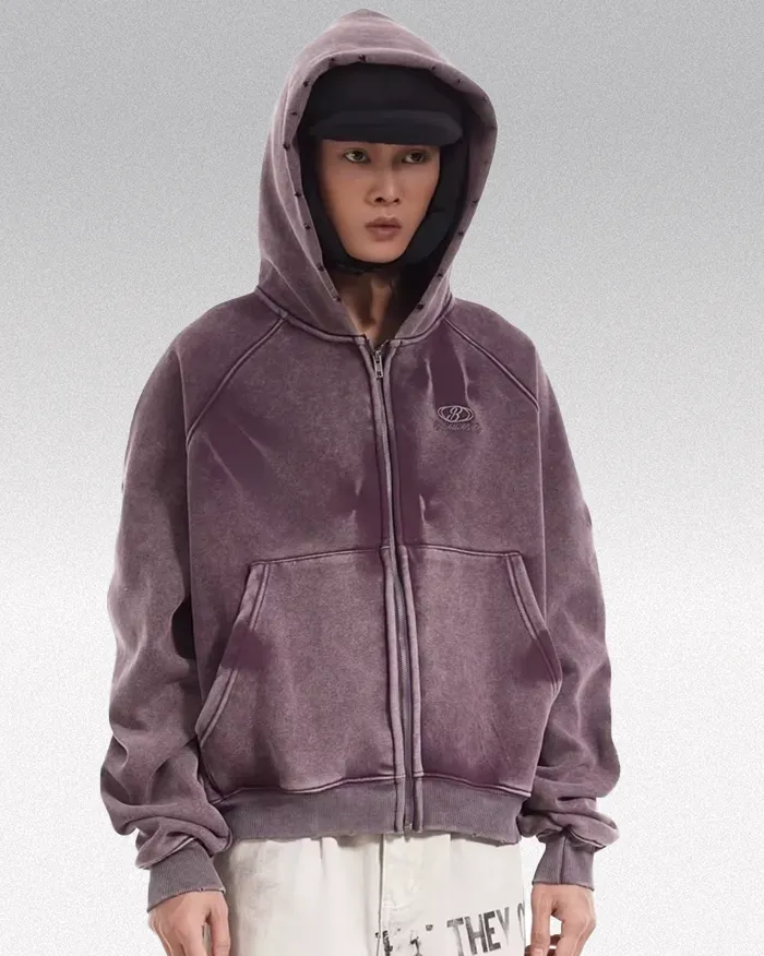 Acid wash zip up hoodie "Onyx"
