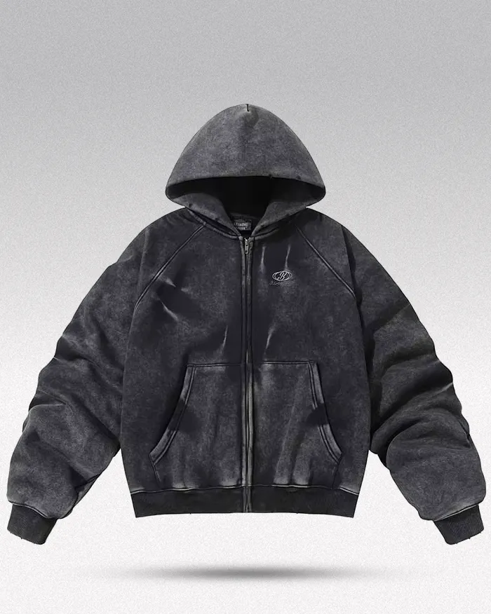 Acid wash zip up hoodie "Onyx"