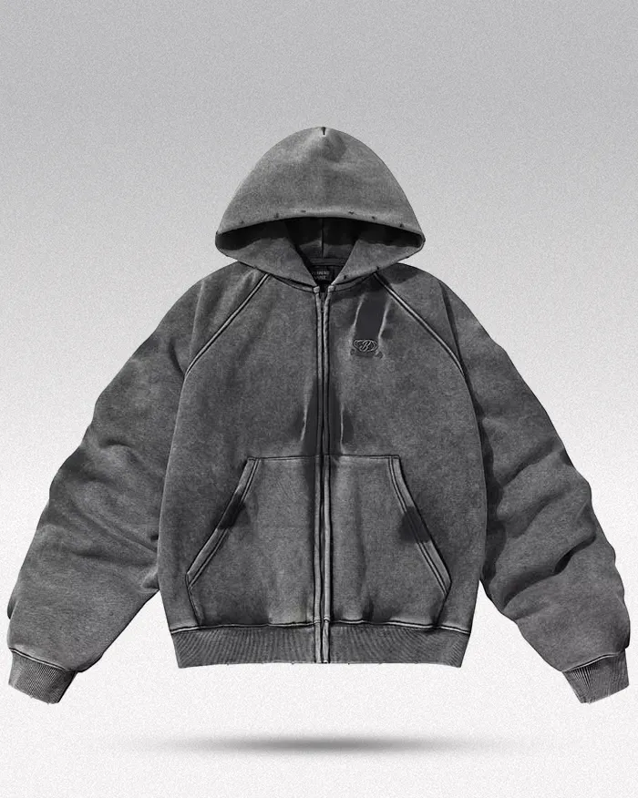 Acid wash zip up hoodie "Onyx"