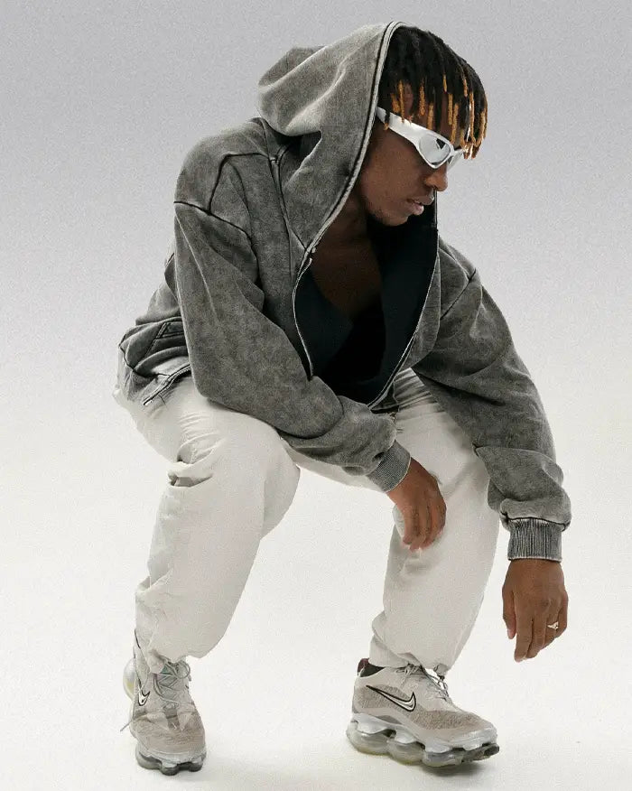 Acid washed zip up hoodie "Saber"
