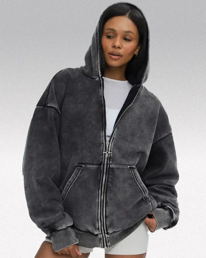Acid washed zip up hoodie "Saber"
