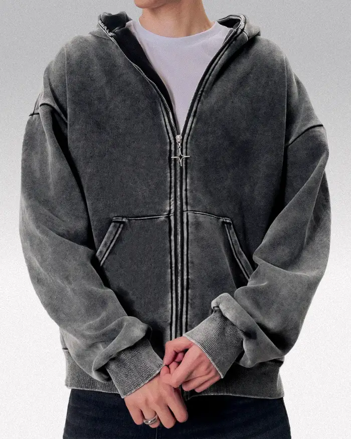 Acid washed zip up hoodie "Saber"