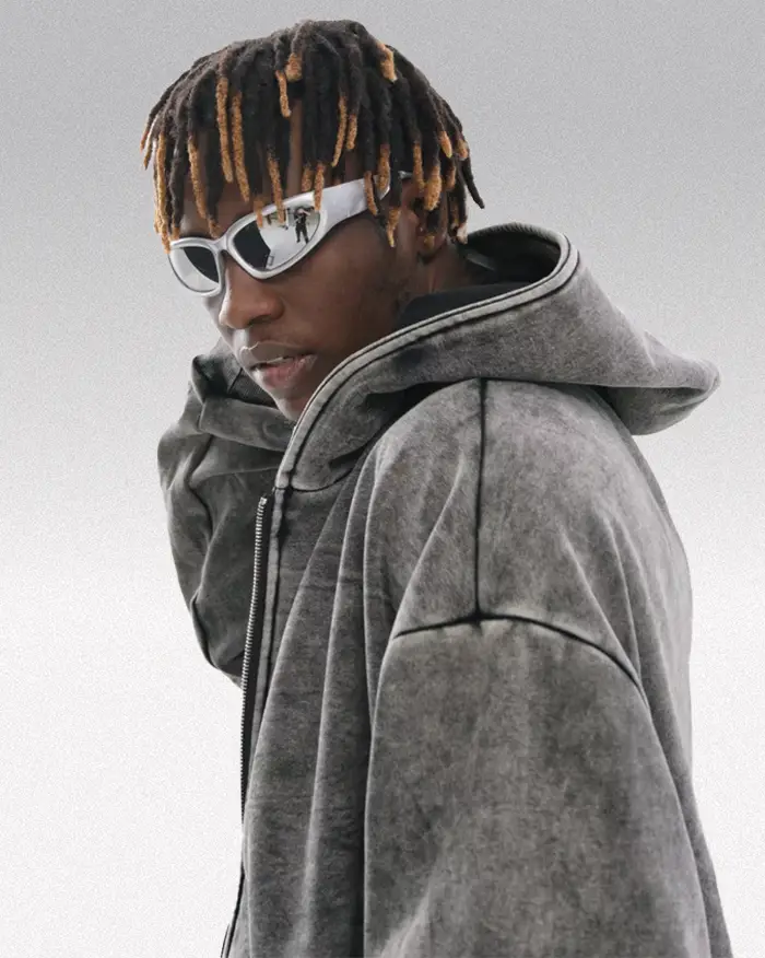 Acid washed zip up hoodie "Saber"