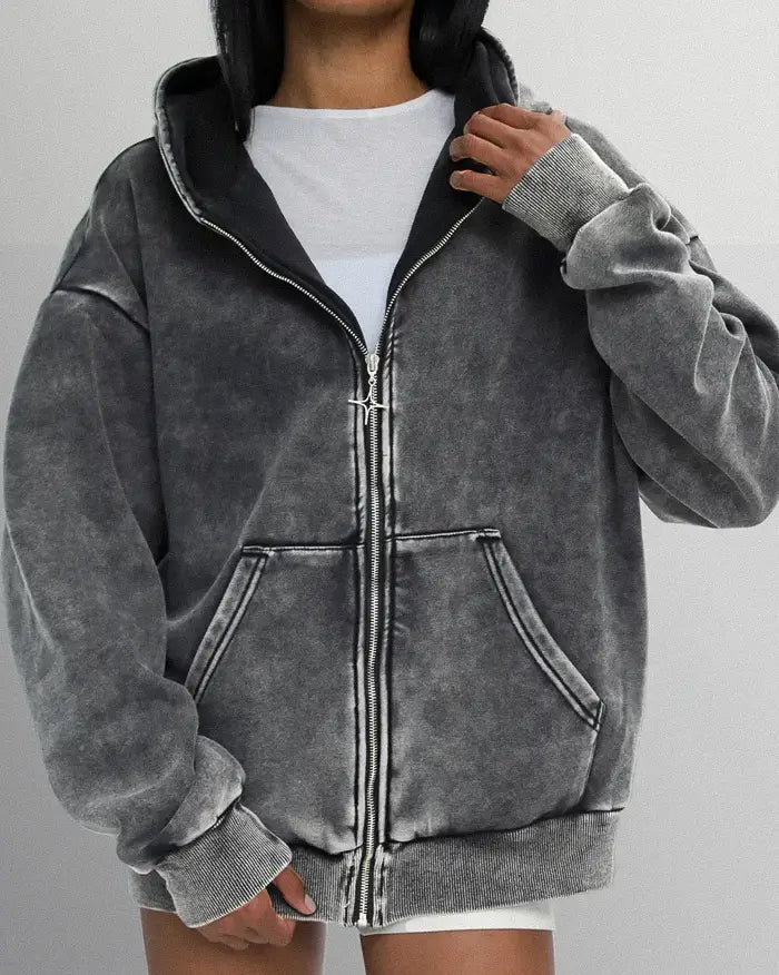 Acid washed zip up hoodie "Saber"