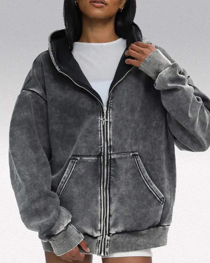Acid washed zip up hoodie "Saber"