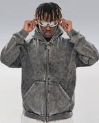 Acid washed zip up hoodie "Saber"