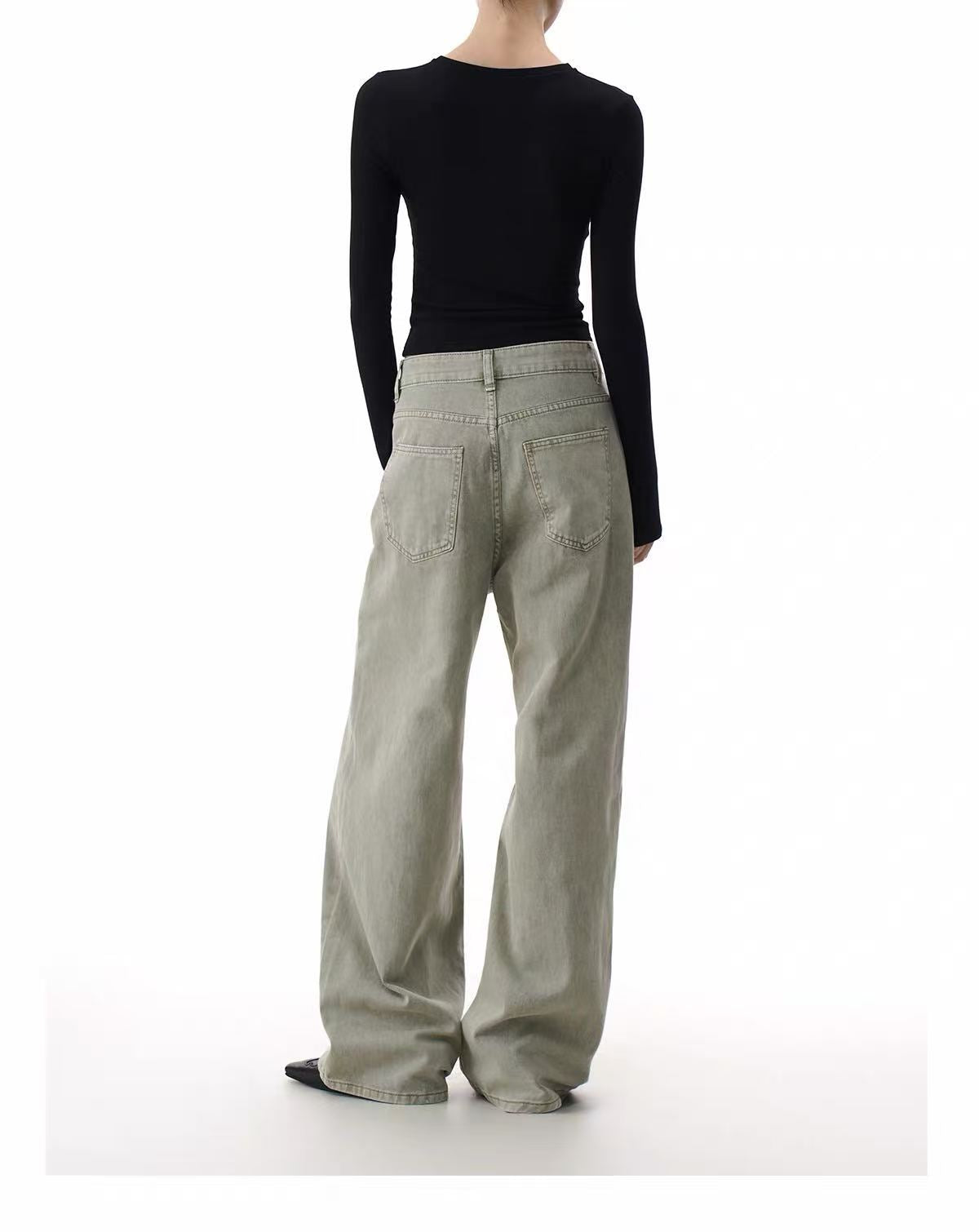 ShineNest Women's Vintage Wash Wide Leg Jeans
