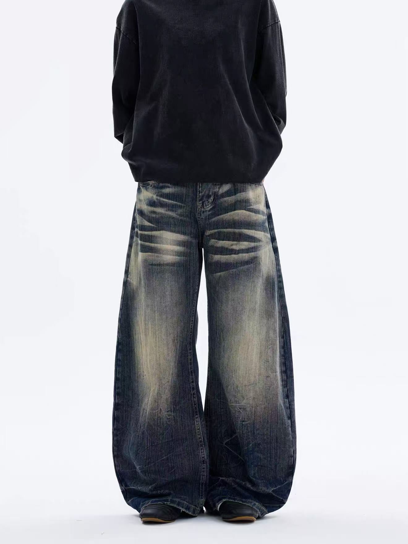ShineNest Men's Vintage Washed Baggy Jeans