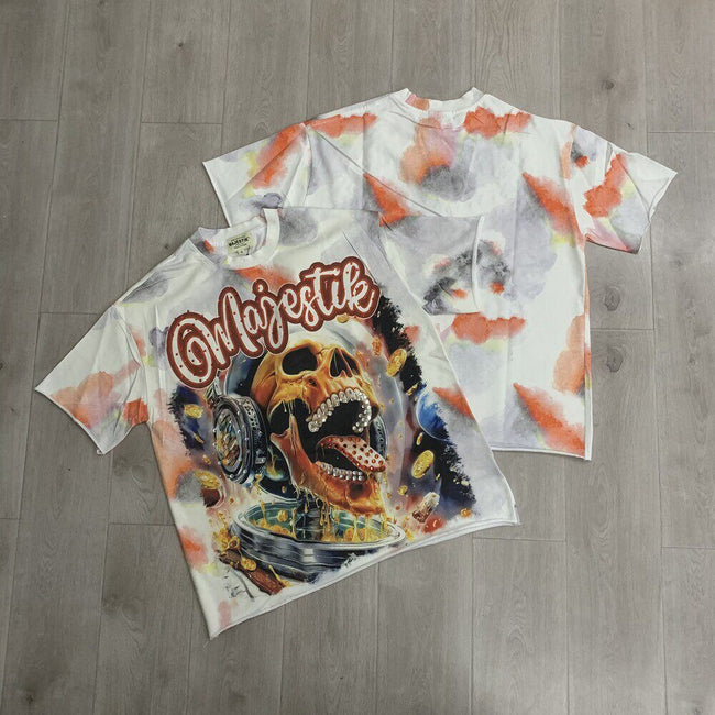 Vintage Skull Graphic Tie Dye Oversized T Shirt Streetwear Casual Short Sleeve Tee Hover Image