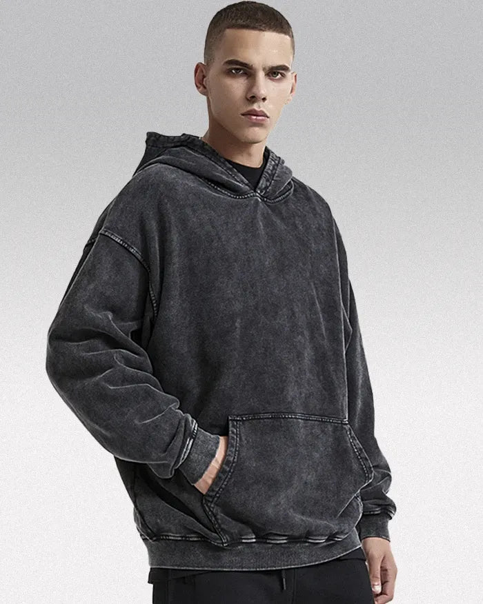 Black acid wash hoodie "Darkstar"