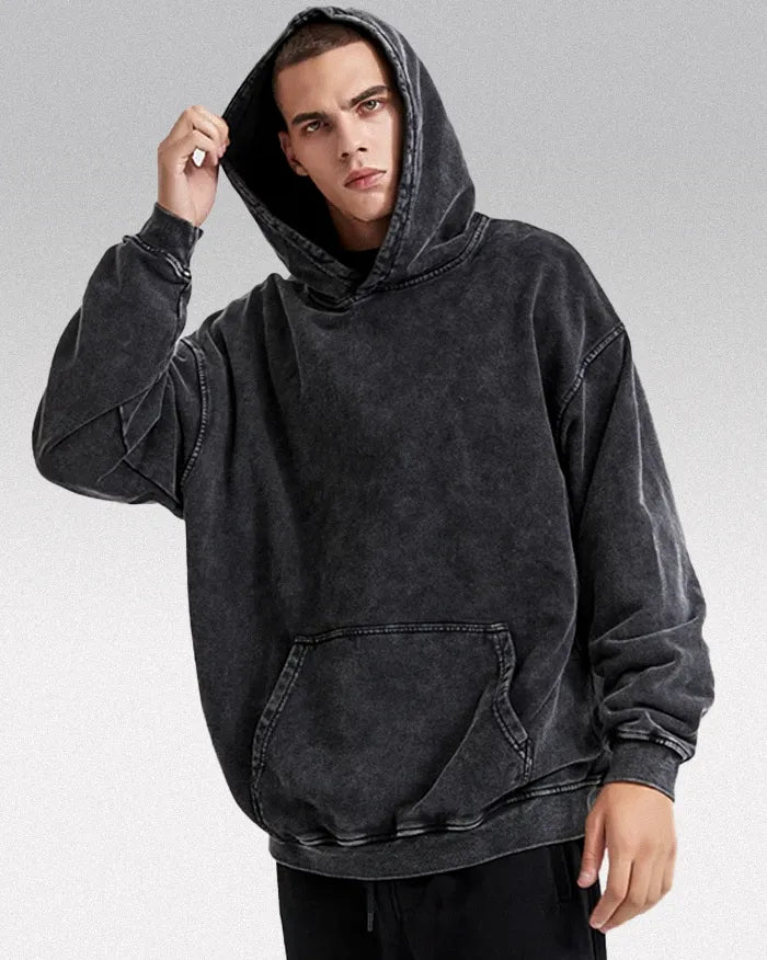 Black acid wash hoodie "Darkstar"