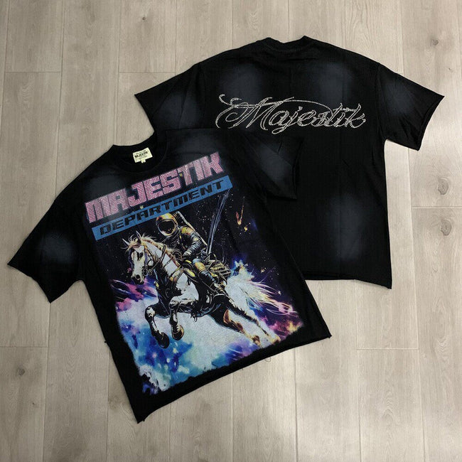 Vintage Space Cowboy Graphic Oversized T Shirt Retro Streetwear Tee Hover Image