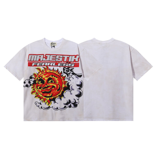 Sun Cloud Graphic Oversized T-Shirt – Vintage Streetwear Short Sleeve Tee Hover Image