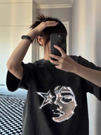 ShineNest Chrome Face Vintage Washed Oversized T-Shirt