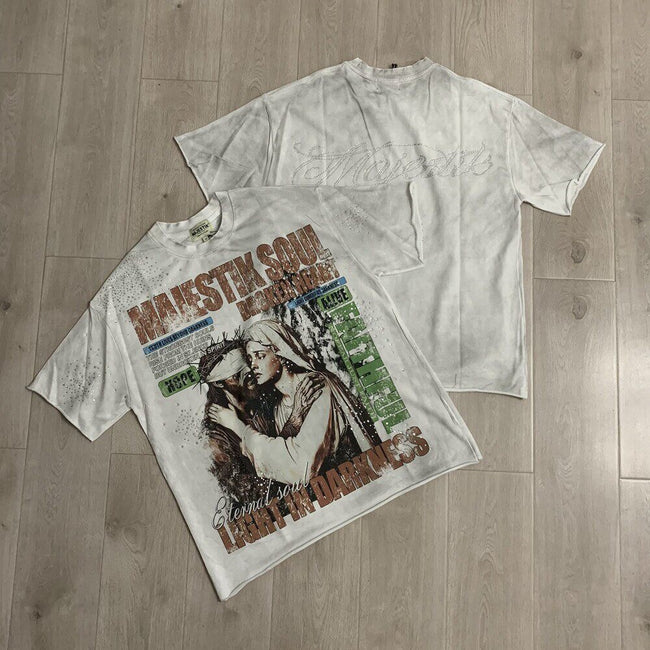 Vintage Graphic Oversized T Shirt Men Streetwear Casual Short Sleeve Retro Print Tee Hover Image