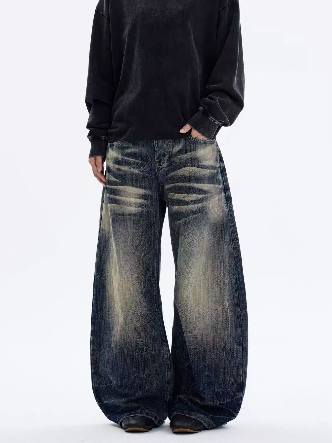 ShineNest Men's Vintage Washed Baggy Jeans