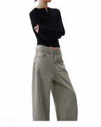 ShineNest Women's Vintage Wash Wide Leg Jeans