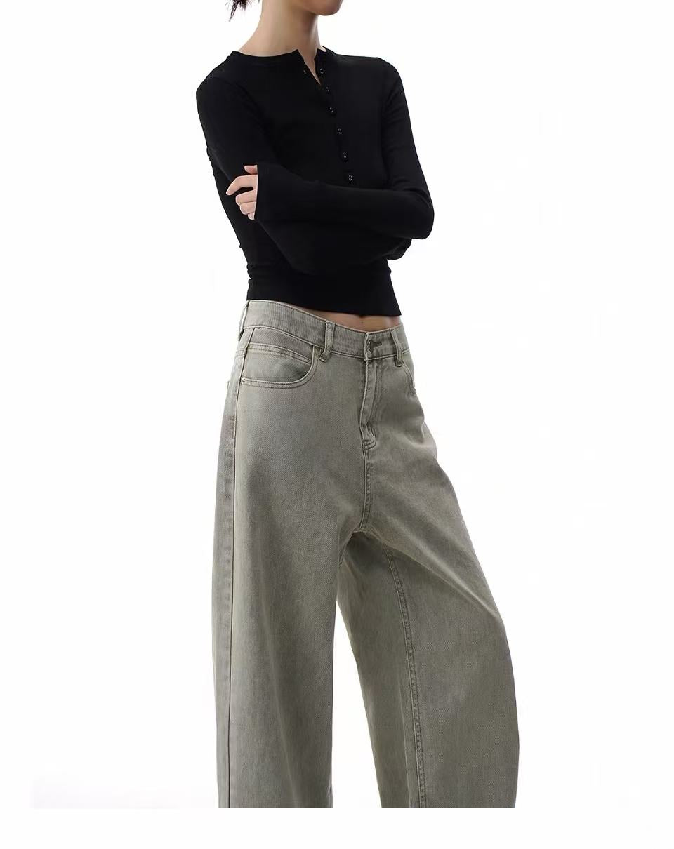 ShineNest Women's Vintage Wash Wide Leg Jeans