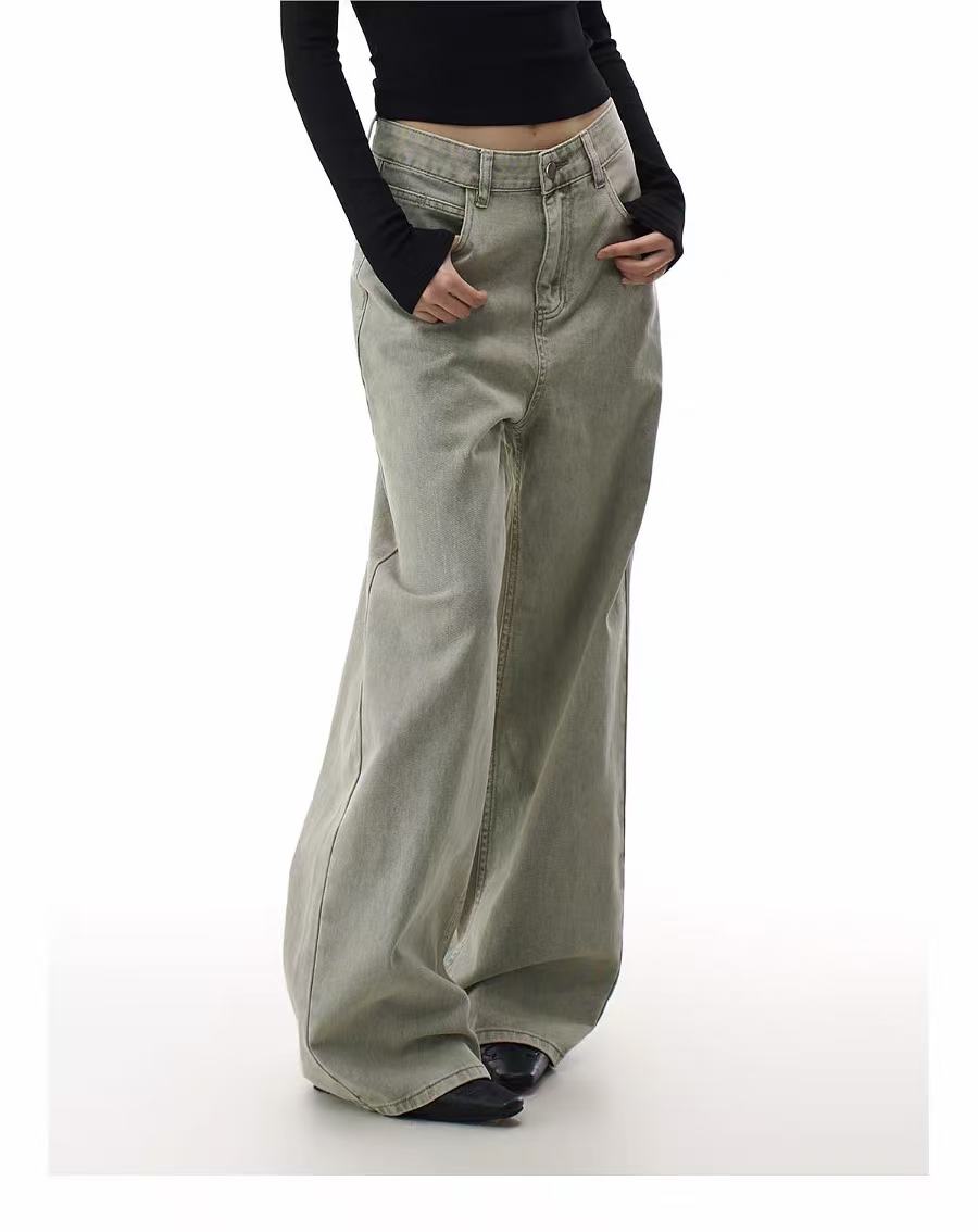 ShineNest Women's Vintage Wash Wide Leg Jeans