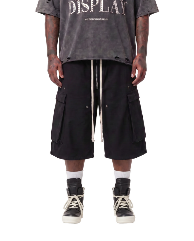 WAXED DENIM LONG CARGO SHORTS Hover Image
