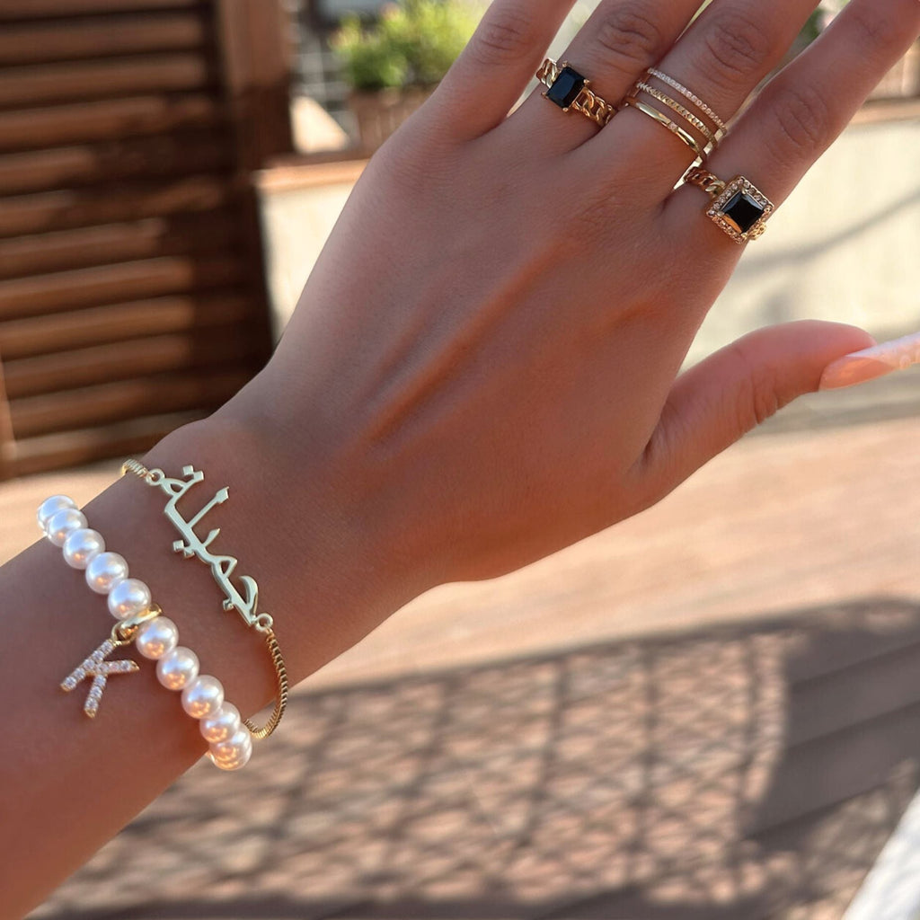 Pave Pearl Initial Bracelet