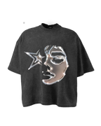 ShineNest Chrome Face Vintage Washed Oversized T-Shirt