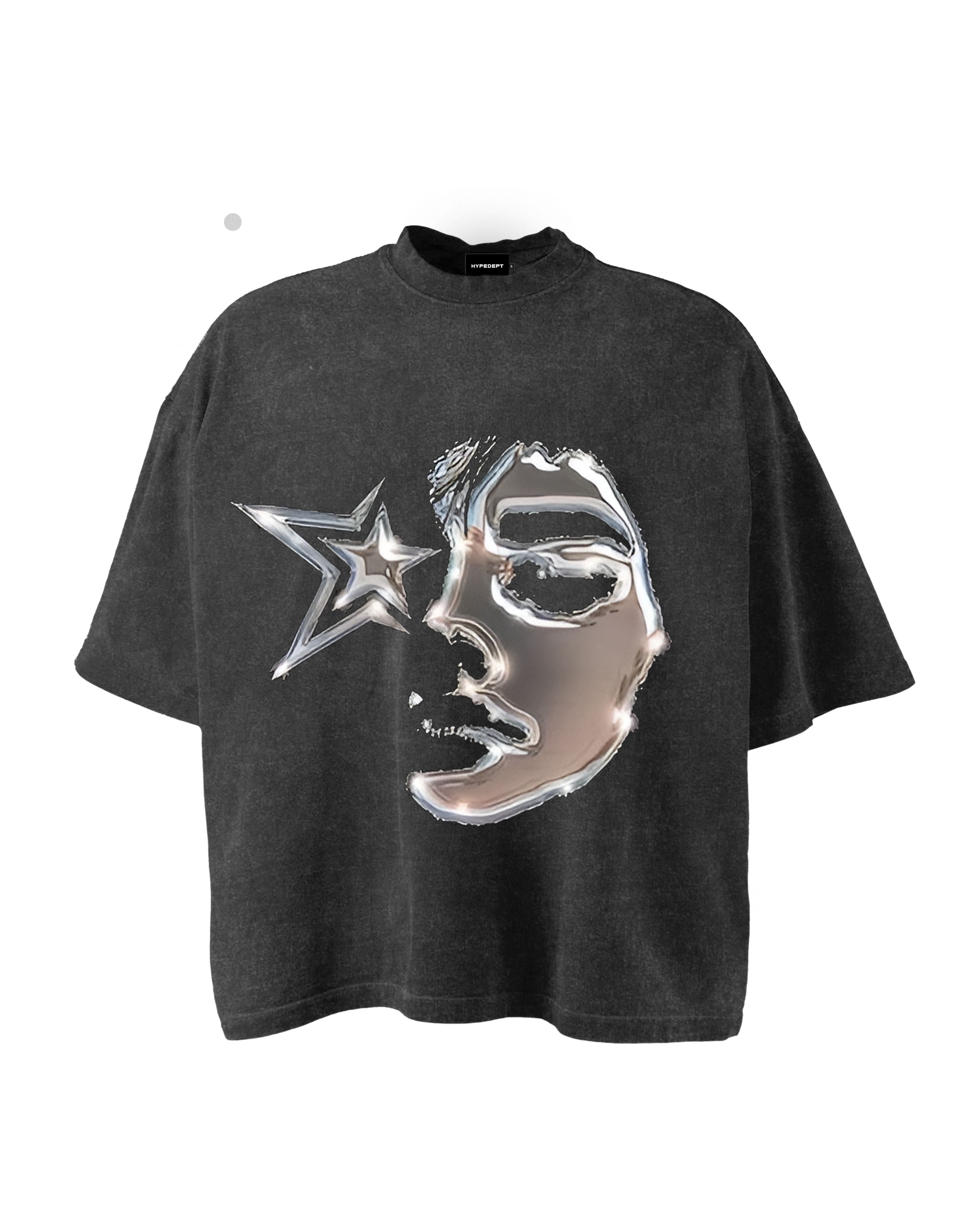 ShineNest Chrome Face Vintage Washed Oversized T-Shirt