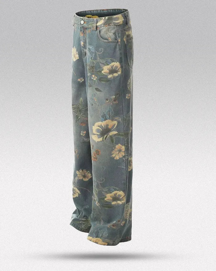 Printed floral jeans "Azure"
