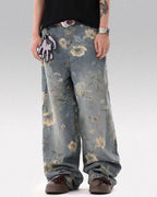 Printed floral jeans "Azure"