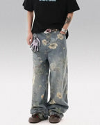 Printed floral jeans "Azure"