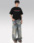 Printed floral jeans "Azure"