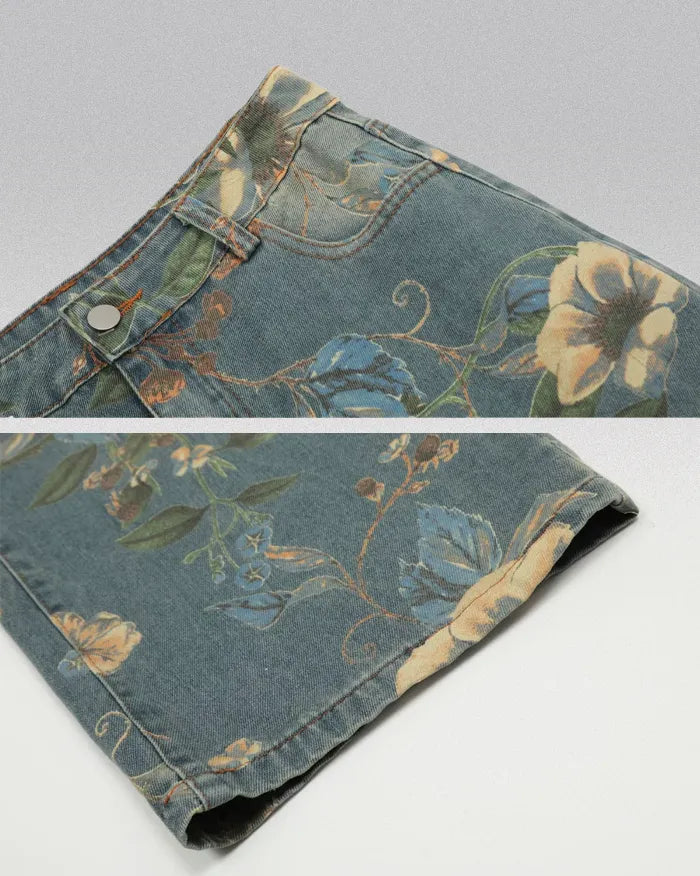 Printed floral jeans "Azure"