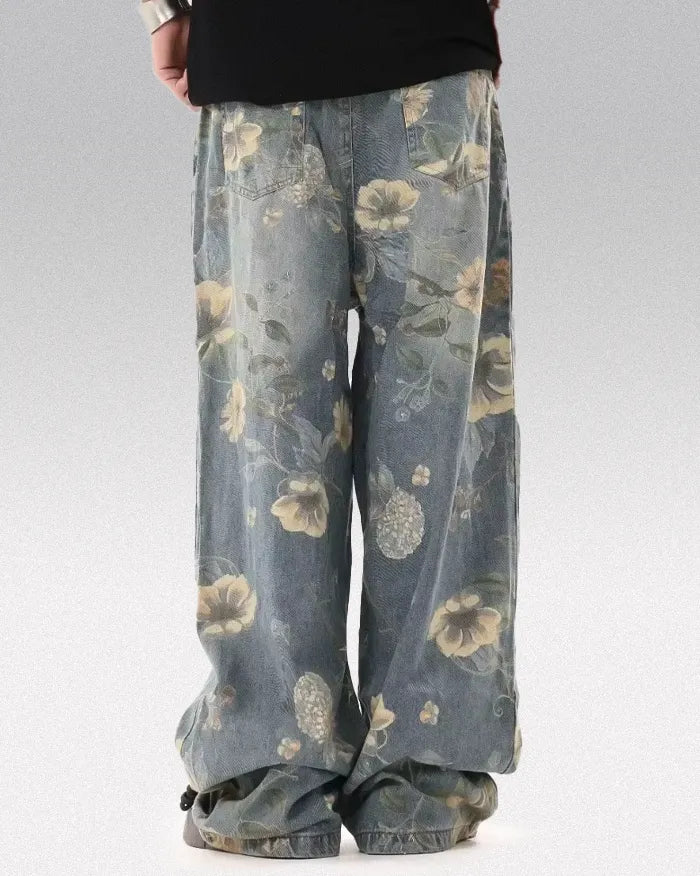 Printed floral jeans "Azure"