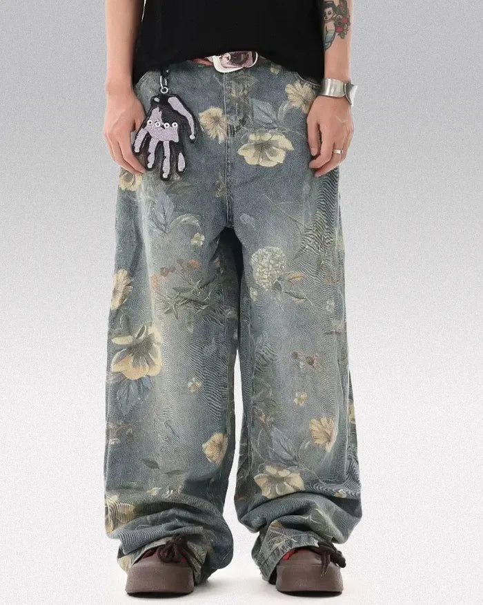 Printed floral jeans "Azure"