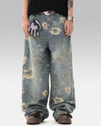 Printed floral jeans "Azure"