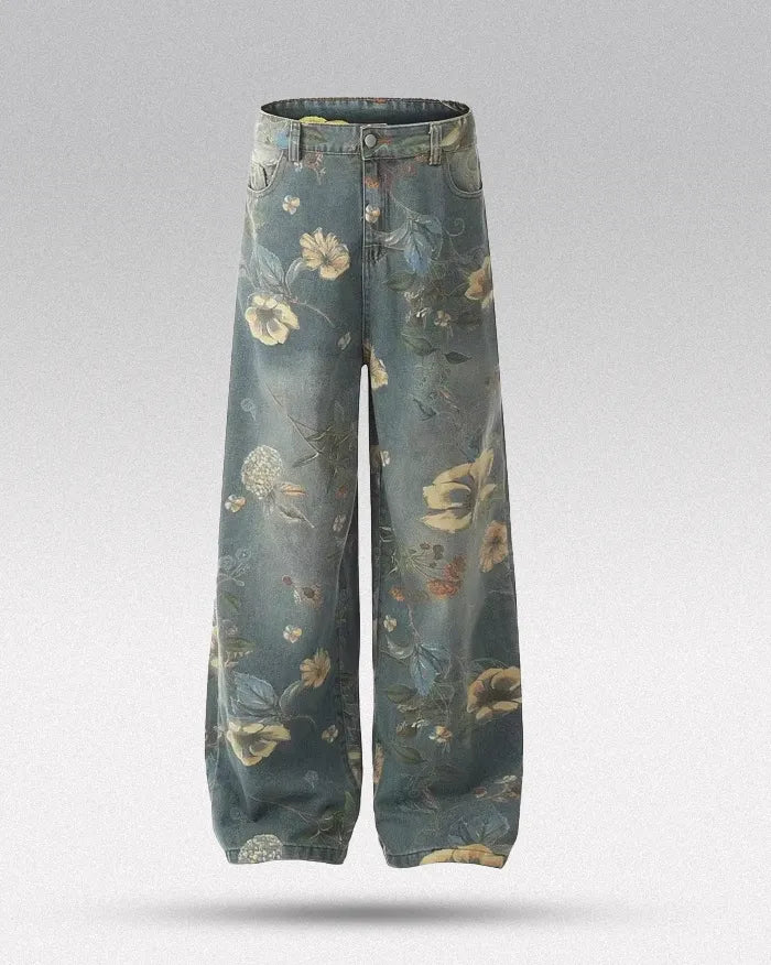 Printed floral jeans "Azure"