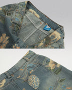 Printed floral jeans "Azure"