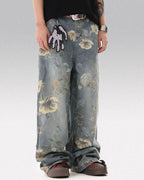 Printed floral jeans "Azure"