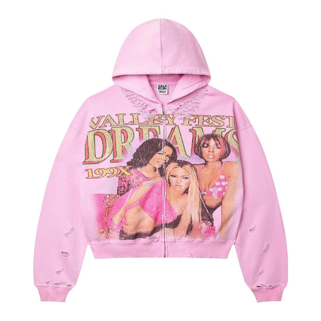Vale Forever Dreams Distressed Zip Up Hoodie 'Pink' Hover Image